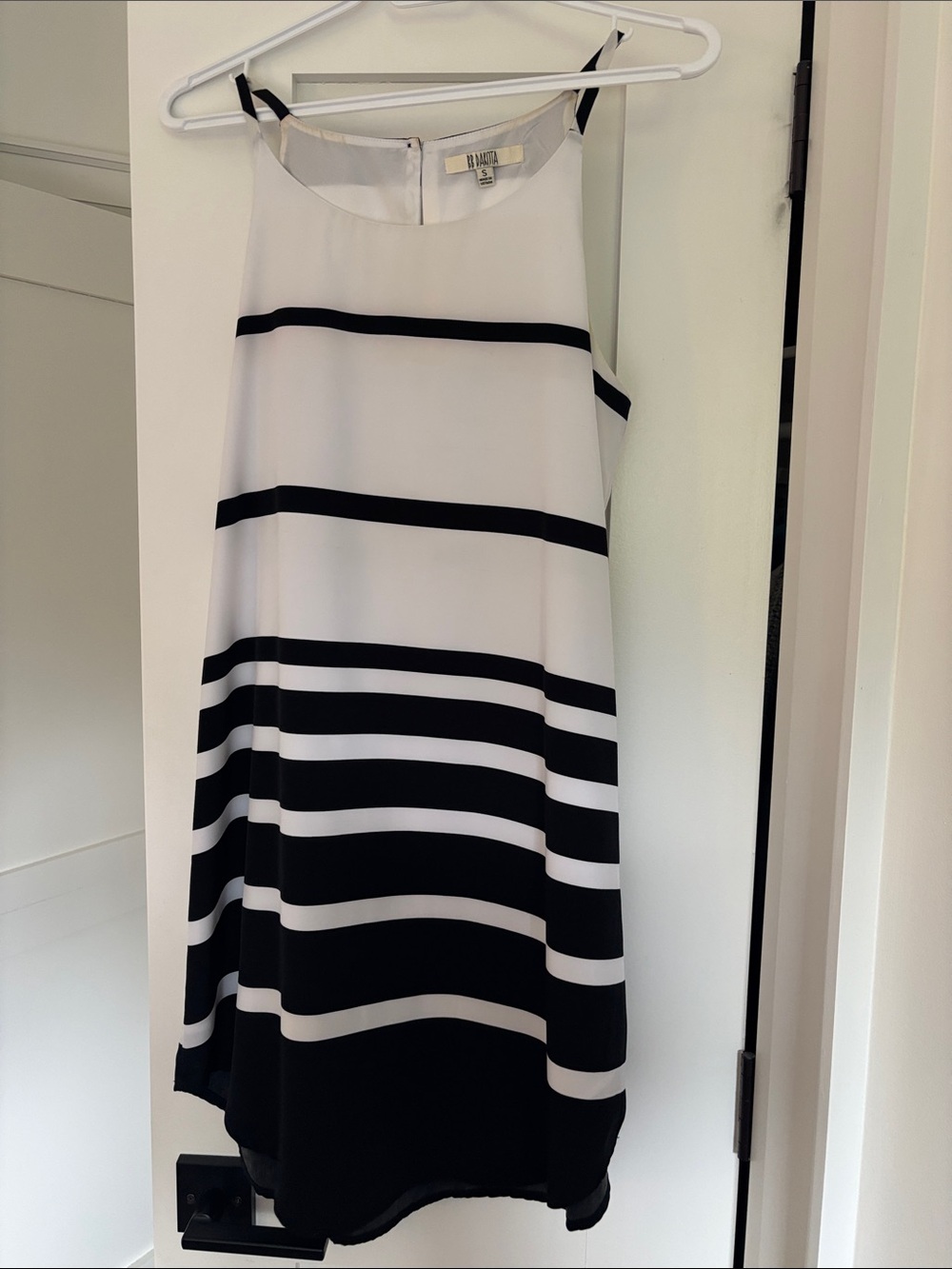 BB Dakota Black and White Striped Asymmetrical Dress
